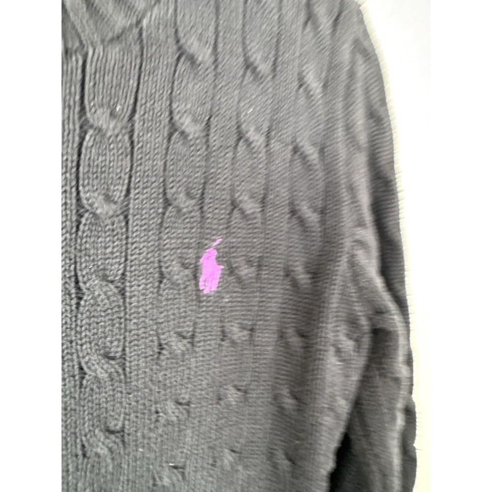 Ralph Lauren Sport Black Cable Knit Sweater Women's L Old‎ Money Quiet Luxury - Picture 2 of 6